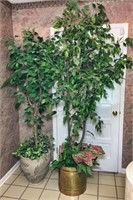 Pair of Faux Ficus Trees with Greenery