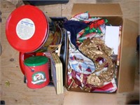 2 Boxes of Holiday Tins and Decorations
