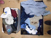 2 Boxes of Mens Large Clothing and Hats
