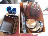 Large Box of Mixed Metal Cookware, Bakeware, and
