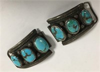 Pair Of Sterling Silver & Turquoise Watch Plaques