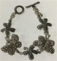 Sterling Silver Flower & Butterfly Bracelet