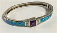Sterling, Opal, Amethyst & Clear Stone Bracelet