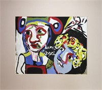 Karel Appel Acrylic On Paper, Abstract Figures