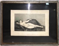 Signed Jacques Henner Engraving, Nude Lady