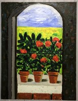 Francisco Sainz Oil On Canvas, Window Scene