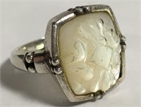 Sterling Silver Ring With Carved Mother Of Pearl