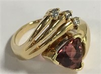 14k Gold, Amethyst & Diamond Ring