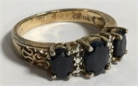 Sterling Silver Ring With Dark Blue Stones