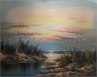 Oil On Canvas Sunset Lanscape