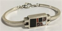 Sterling Silver Bracelet With Inlaid Stone Design