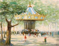 ANDRE GISSON CAROUSEL OIL ON CANVAS PAINTING