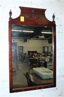 Mahg. Mirror with 2 finials  37" tall