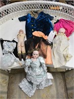 Heubach & other dolls; & nice antique doll clothes