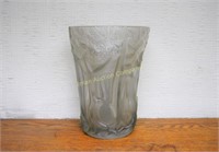 Frosted molded glass vase w/relief forest scene