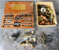 Vintage: tap & die set; quail faucet; hardware