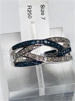 52J- sterling black & white diamond ring $450