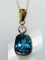 69J- 10k blue zircon & diamond pendant/necklace