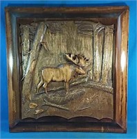 Hand Carved oak moose portrait 25x27"H