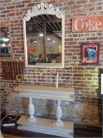 Wood Wall Table & Framed Mirror Set