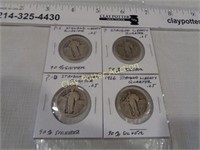 4 Silver Standing Liberty Quarters