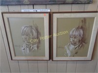 Pair of Framed Chalk Art - Ted Robertson