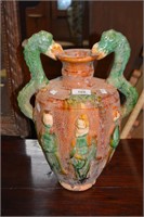 Vintage glazed terracotta oriental vase with