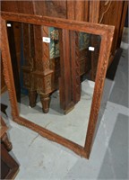 Antique French carved pitch pine mirror frame,