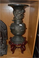 Large Chinese bronze vase with applied dragon