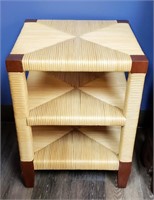 3 TIER DONGHIA MAHOGANY AND WOVEN CANE SIDE TABLE