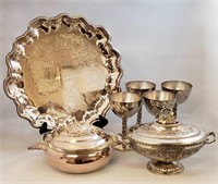 SILVER PLATE AND WINE CUPS