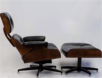 EAMES STYLE LEATHER CHAIR & OTTOMAN
