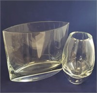 2 HEAVY GLASS VASES