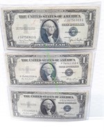 Three (3) 1935 Silver Certificate One Dollar Bills