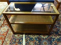 PAIR - MID-CENTURY CANE/GLASS END TABLES