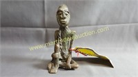 Antique Bronze African Figurine - Seating 1 Leg Up