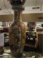 Large Oriental Style Vase w/Silk Flowers