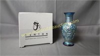 Fenton Blue Iridescent Vase - 6" Tall