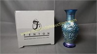 Fenton Blue Iridescent Vase - 6" Tall