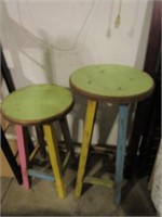 2 Wooden Stools - Multi Color