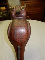 Carved Wooden Owl on Perch