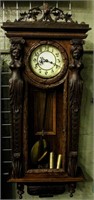 Antique Carved Wood Regulator Gong Clock