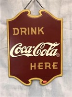 Double Sided Hanging Wood Coke Sign