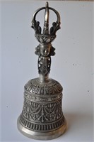 Large Tibetan silver coloured ceremonial bell,