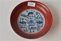 Red and blue shallow bowl,