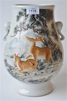 Chinese Republic Period double handled Deer vase,