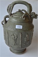 Large celadon glazed covered teapot