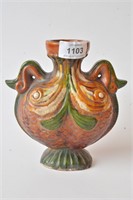 Chinese Tang sancai glazed twin fish shaped vase,