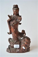 Carved wooden figure of Guanyin,