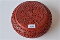 Good carved red cinnabar circular box